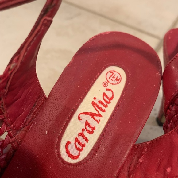 Vintage Cara Mia Woven Red Peep Toe Slingback Heels | Made in Taiwan ROC | 7.5M - Picture 8 of 9